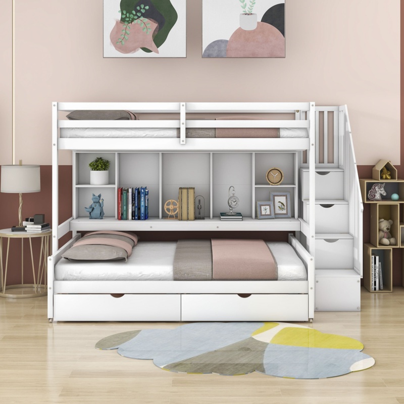 Feriz Kids Twin Extra Long Over Full Bunk Bed with Drawers
