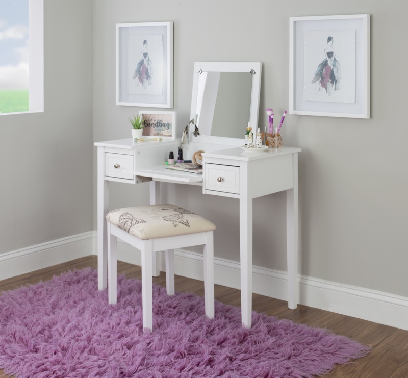 Fidelmar 36" 2-Drawer Flip Top Mirror Vanity with Butterfly Print Stool