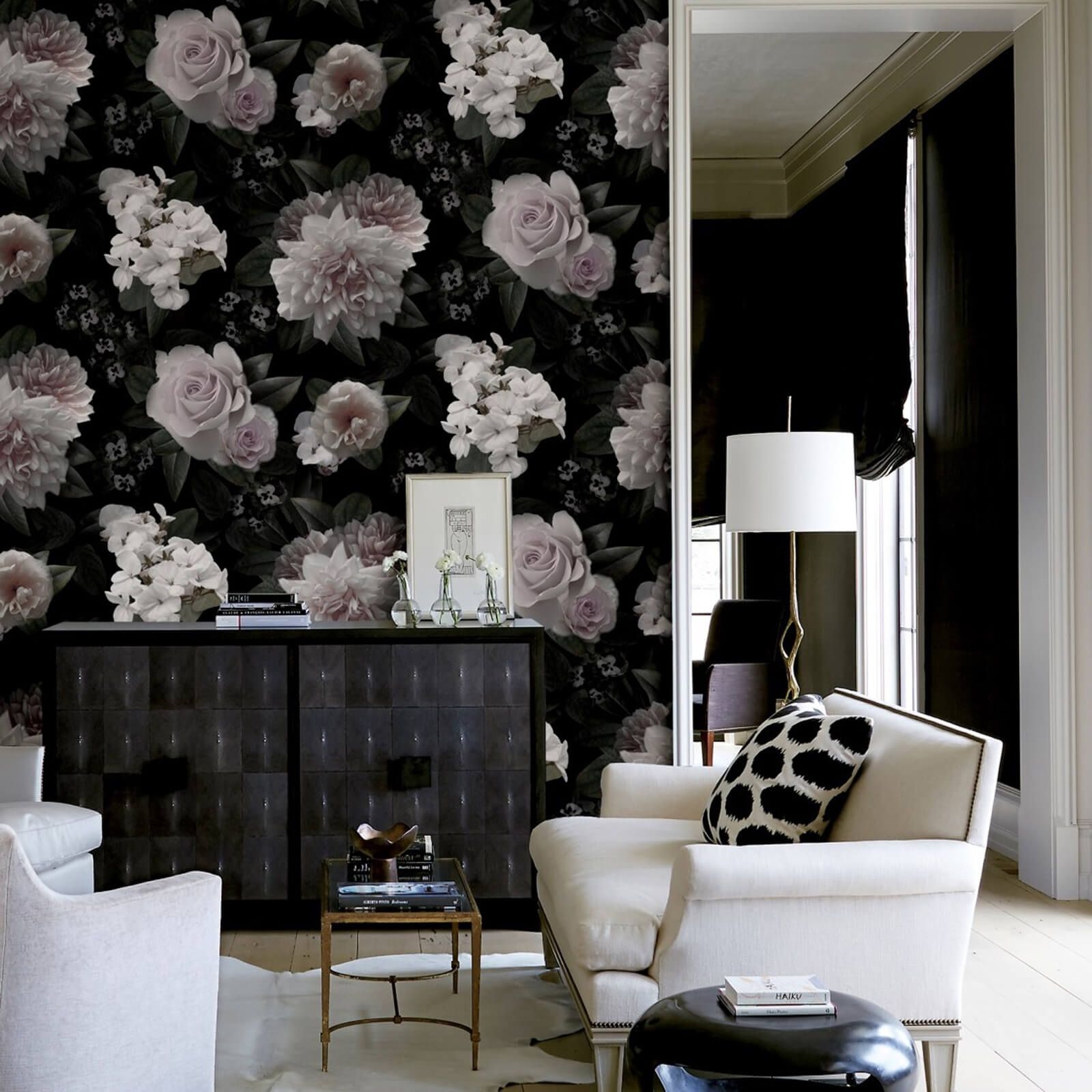 Fine Decor Moonlight Flower Smooth Wallpaper Mural Black