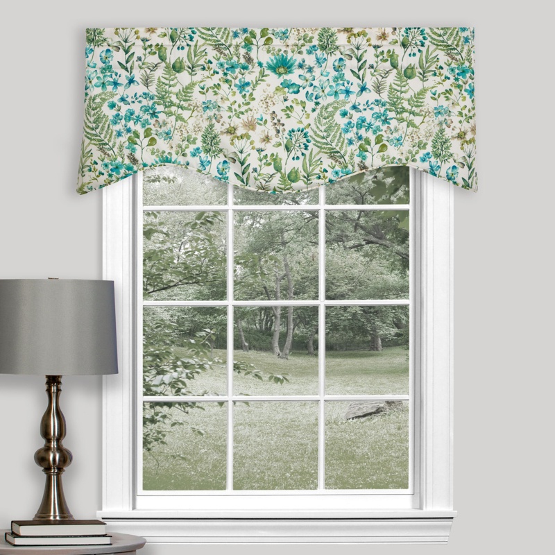 Floral Cotton Scalloped 52" Window Valance in Cream/Blue/Green