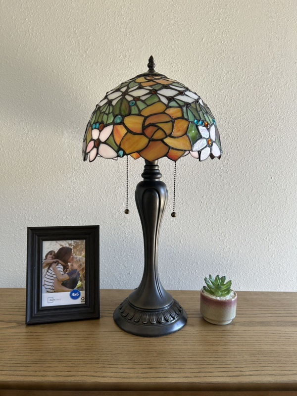 Flynt Tiffany Table Lamp Stained Glass Rose Flowers LED Bulbs Included 22"H*12"W