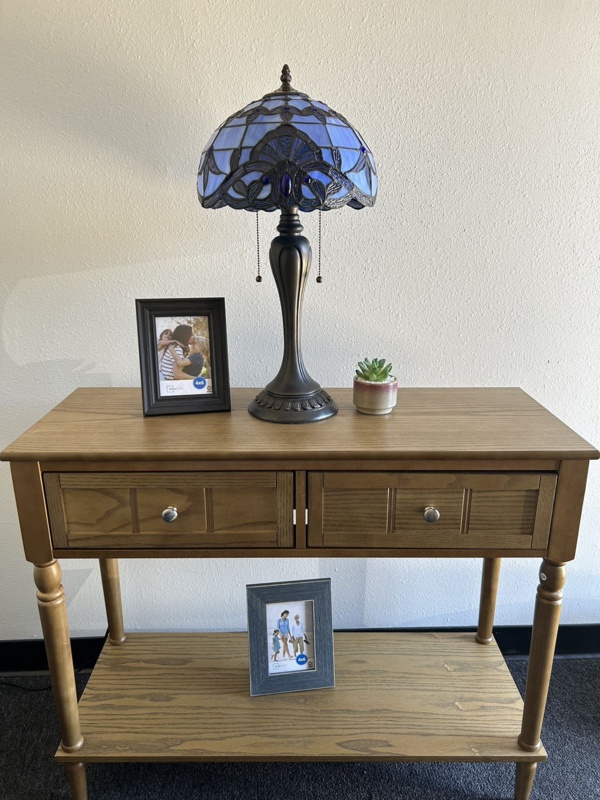 Flythe Tiffany Table Lamp Blue Stained Glass Baroque Style Lavender LED Bulbs Included 22"H*12"W