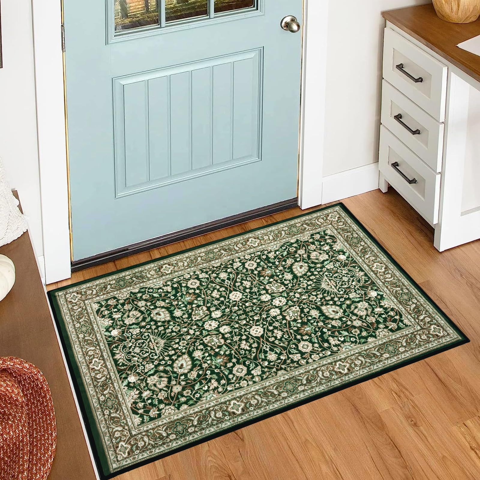 FOBIG Area Rug 2x3 Washable Vintage Rug Boho Area Rug,Non-Slip/Non-Shedding Print Floor Carpet for Kitchen Bedroom Bathroom Entryway-Cyan