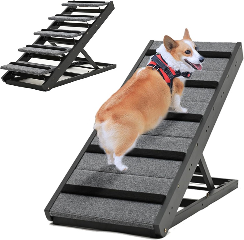 Folding Dog Ramp, Adjustable Pet Ramp, Portable Anti Slip Ramp, Great for Cat & Dog
