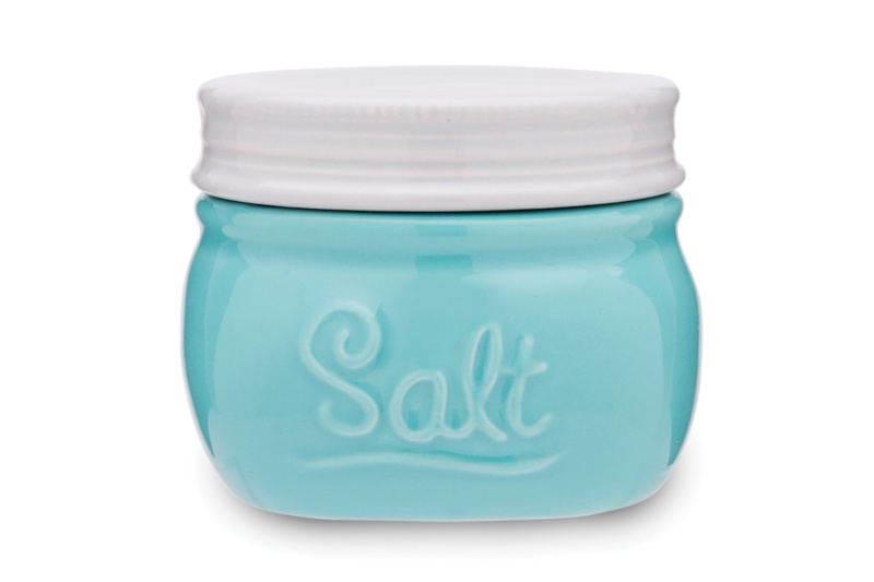 Fox Run Brands Brands Vintage Style Mason Jar Salt Cellar, Blue Ceramic with White Lid
