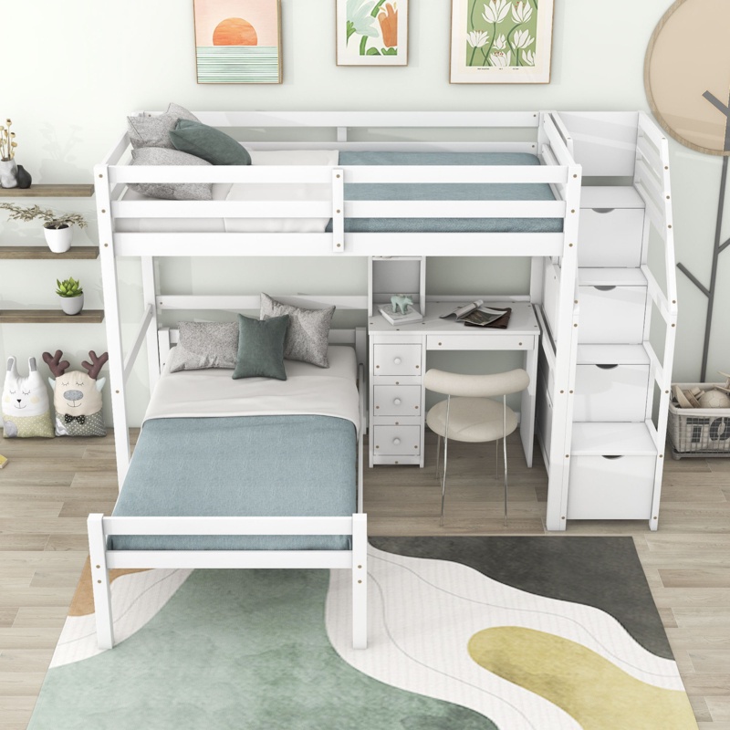 Franciscka Kids Twin Over Twin Bunk Bed with Drawers