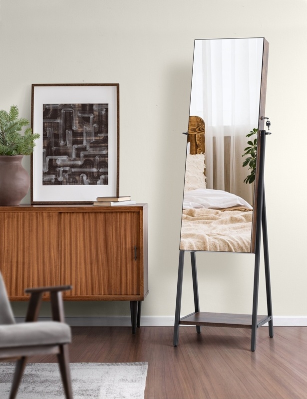 Frisco Free-standing Jewelry Armoire with Full Length Mirror and 8 LEDs