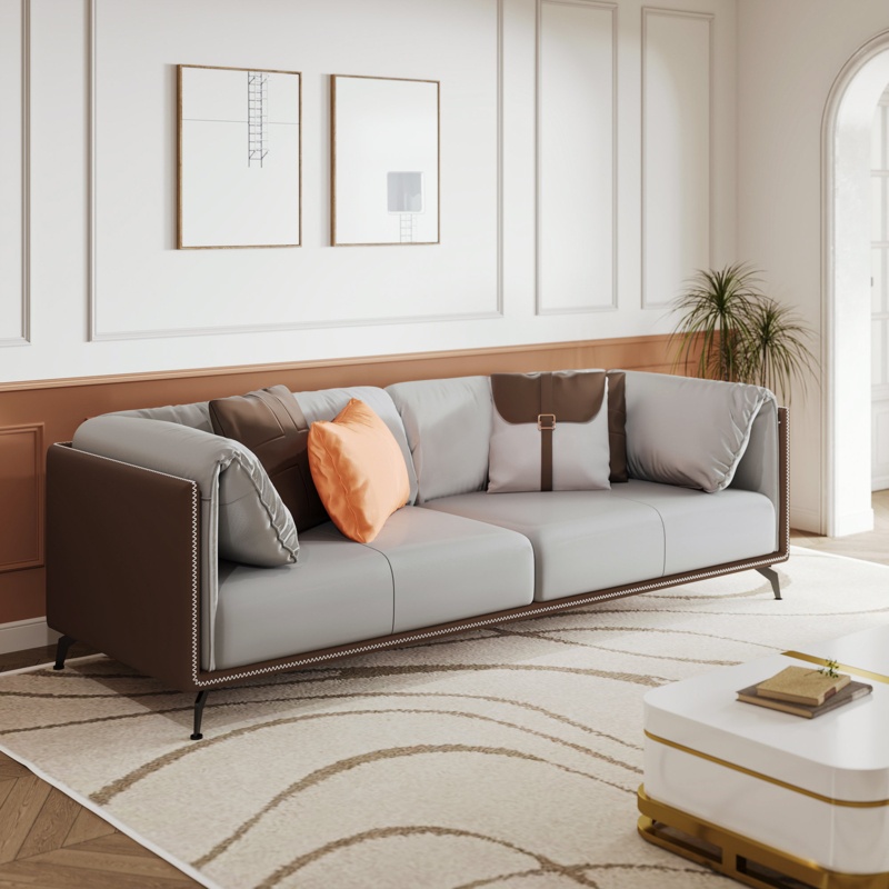 Garoufalia 77.5'' W Leather Sofa