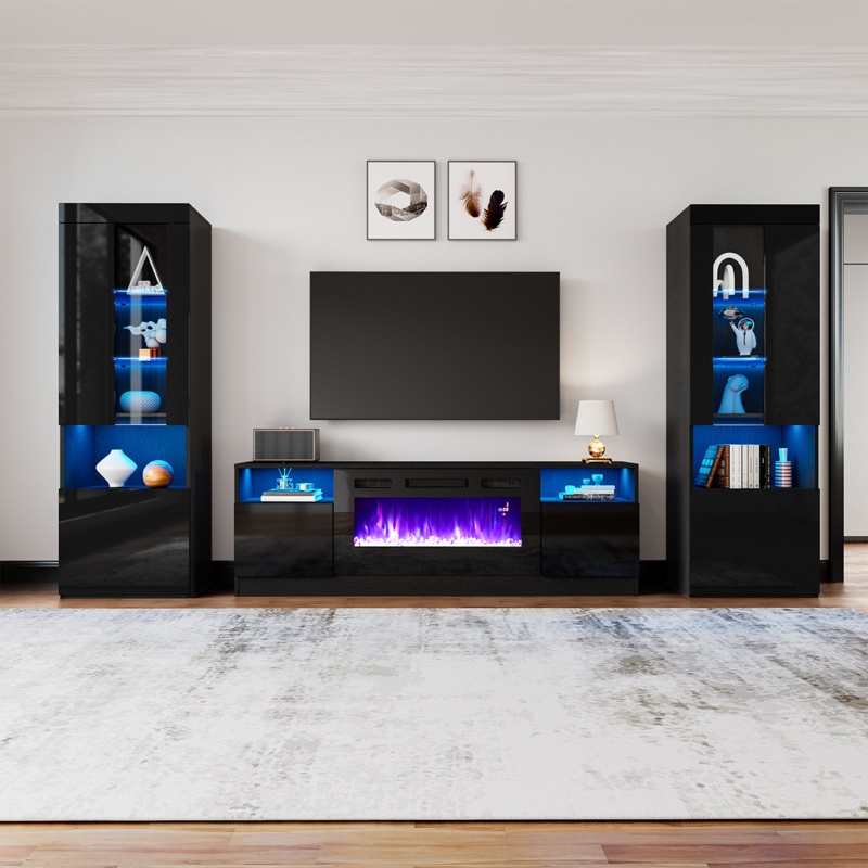 Gemi Entertainment Center for TVs up to 78" with Electric Fireplace Included