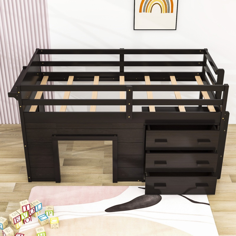 Gigel Kids Twin Loft Bed with Drawers