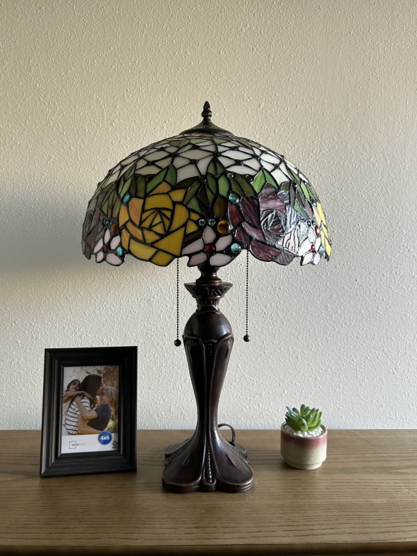 Godric Tiffany Table Lamp Stained Glass Rose Flowers Included LED Bulbs 24"H*16"W