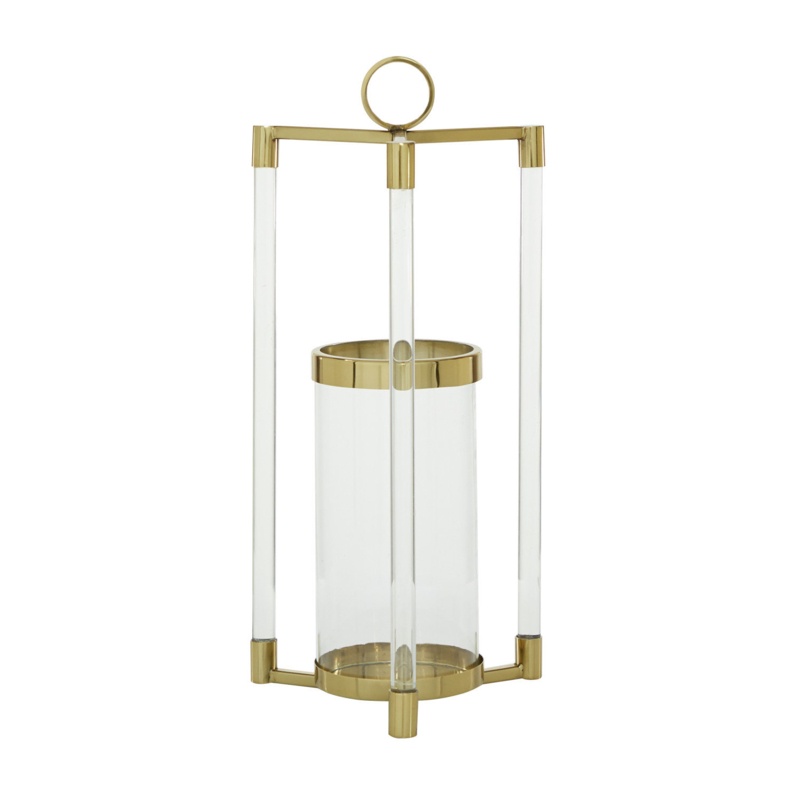 Gold Stainless Steel Contemporary Lantern, 23 X 11 X 11