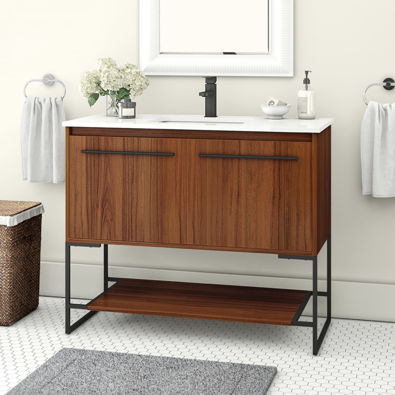 Golub 40'' Free Standing Single Bathroom Vanity with Engineered Marble Top