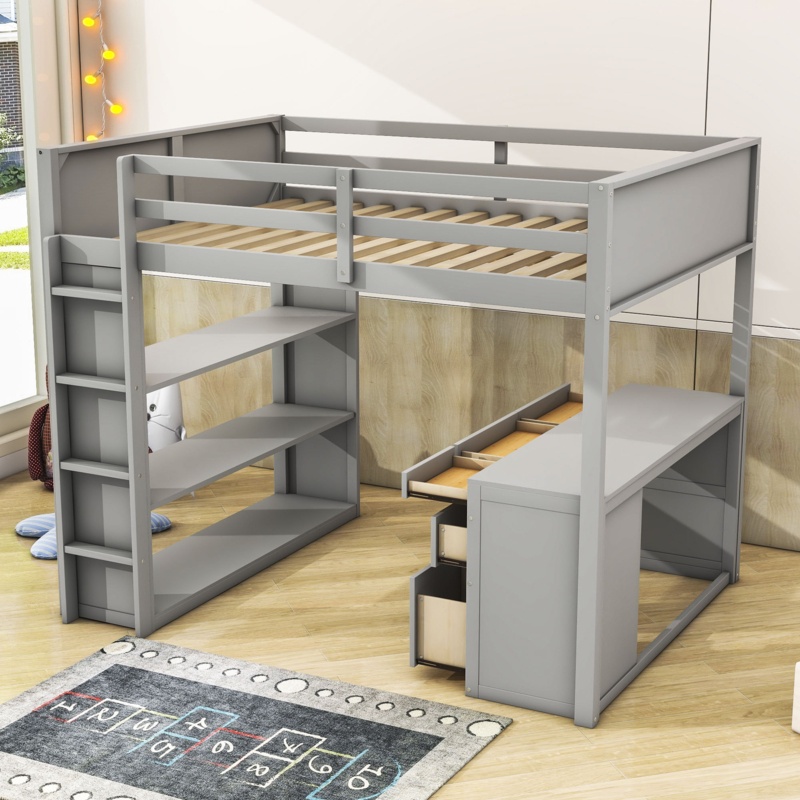 Gouker Kids Loft Bed with Drawers
