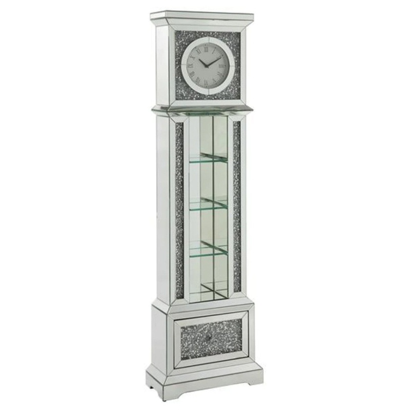 Grandfather Clock With 4 Compartments And Mirror Frame, Silver