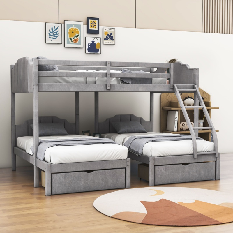 Grennon Full Over Twin and Twin Bunk Bed with Drawers and Guardrails