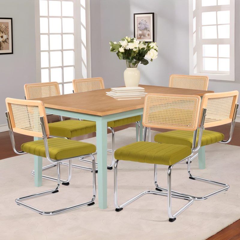 Guro Mid-Century Rattan Backrest Velvet Upholstered Side Chair