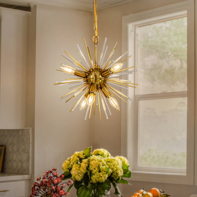 Haings 6-Light Modern Gold Sputnik Sphere Chandelier Starburst Satellite Pendant Ceiling Lighting
