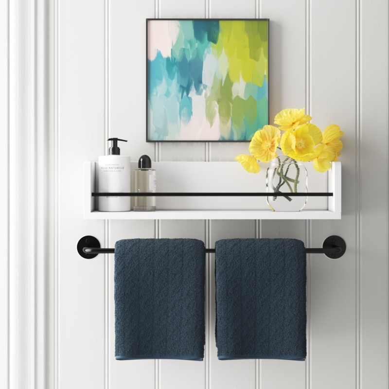 Hardesty Pine Accent Shelf with Towel Bar