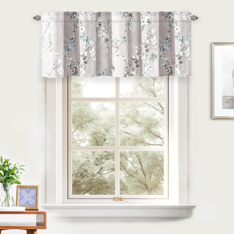 Hutchcraft Floral Tailored 50" Window Valance in Gray/White/Turquoise