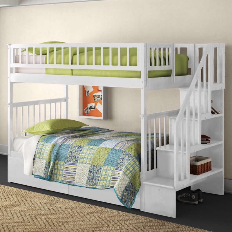 Ilariana Heavy Duty Wood Safety Staircase Bunk Bed with Under Bed Drawer Storage