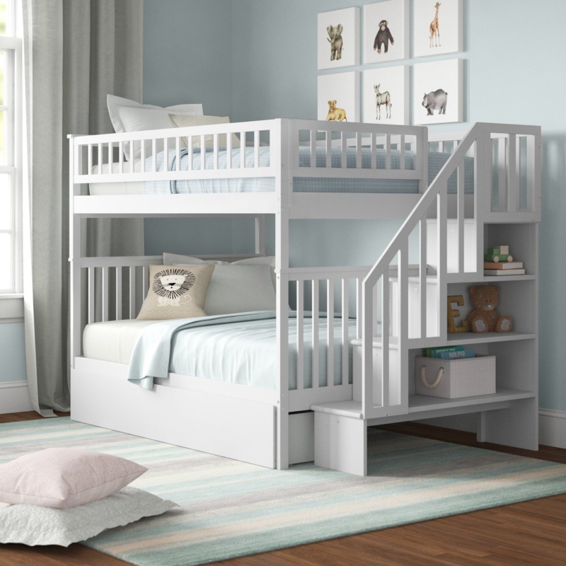 Ilariana Heavy Duty Wood Staircase Bunk Bed with Under Bed Trundle Bed