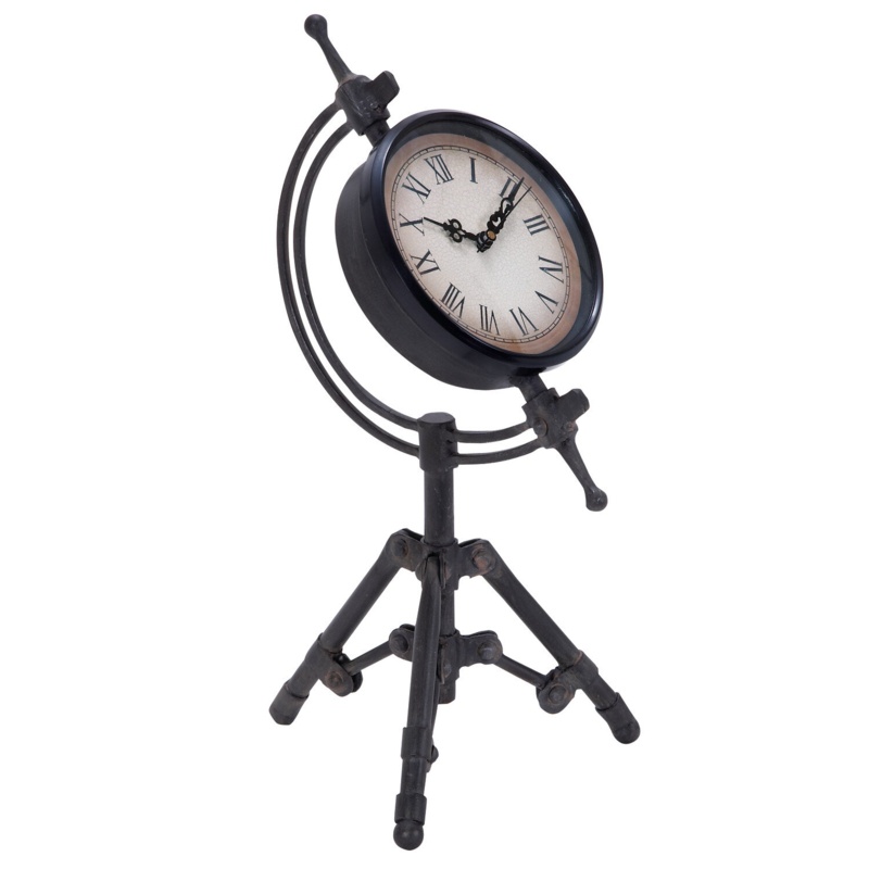 Industrial Analog Metal Quartz Tabletop Clock in Black