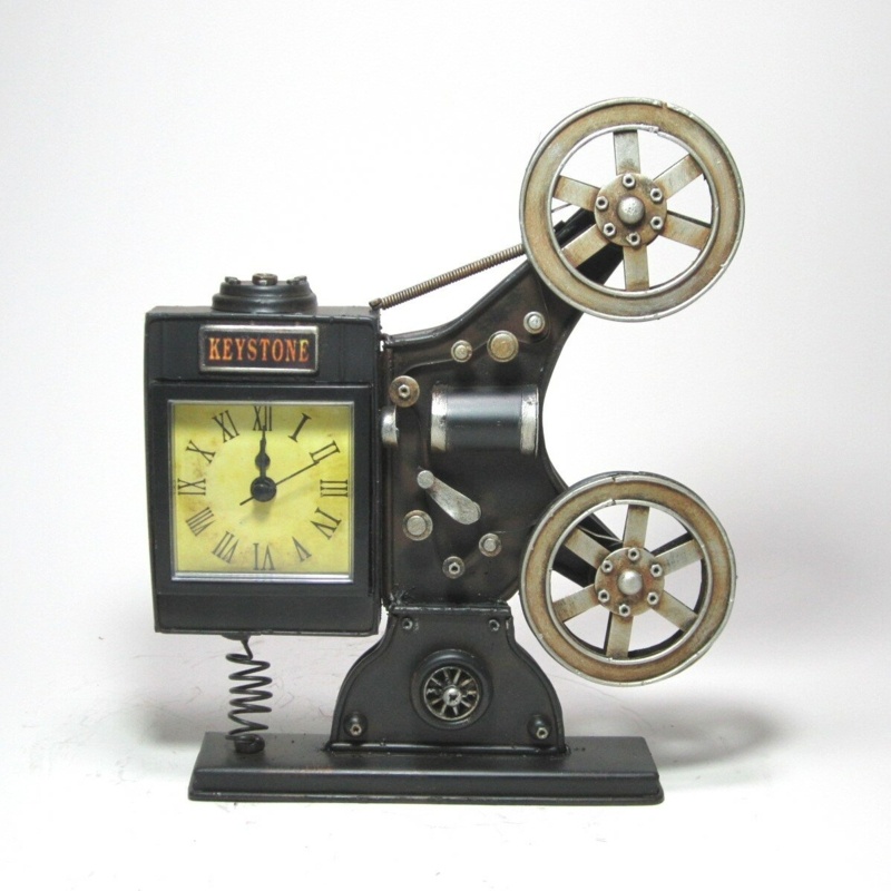 Industrial Analog Metal Quartz Tabletop Clock in Vintage Black