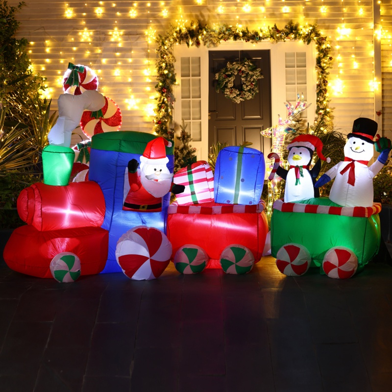 Inflatable Santa Snowman Train with LED Lights Christmas Decoration