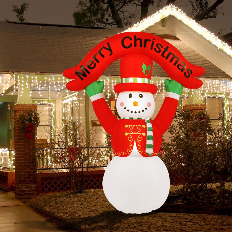 Inflatable Snowman with Merry Christmas Banner with LED Lights Yard Decoration