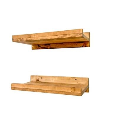 Intrinsic Haven Rustic Luxe 20 in. W x 10 in. D Light Brown Pine Wood Set of 2 Decorative Wall Shelf