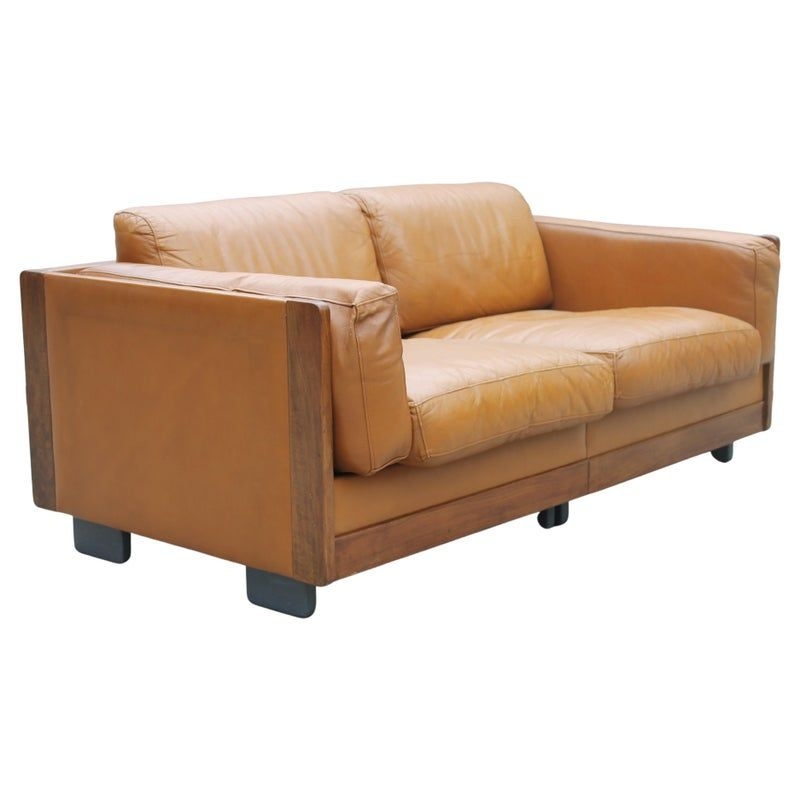 Italian Two Seats Sofa in Brown Leather by Afra and Tobia Scarpa for Cassina, 1960