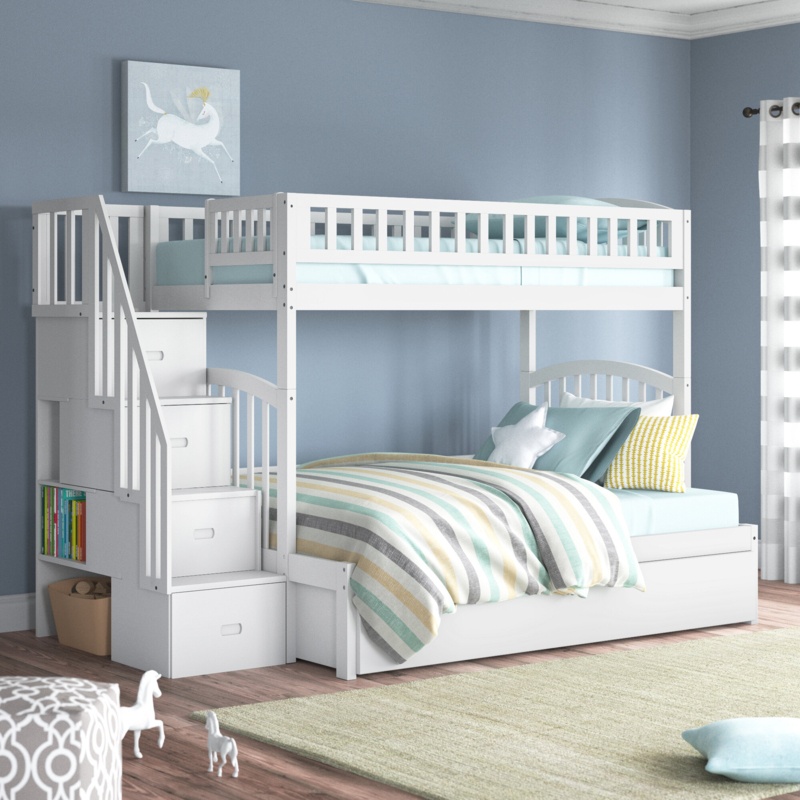 Jaxson Kids Solid Wood Staircase Bunk Bed with Roll Out Trundle