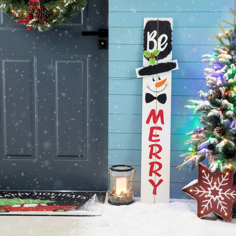 Junno 42"H Wooden Christmas Snowman Porch Sign - MERRY