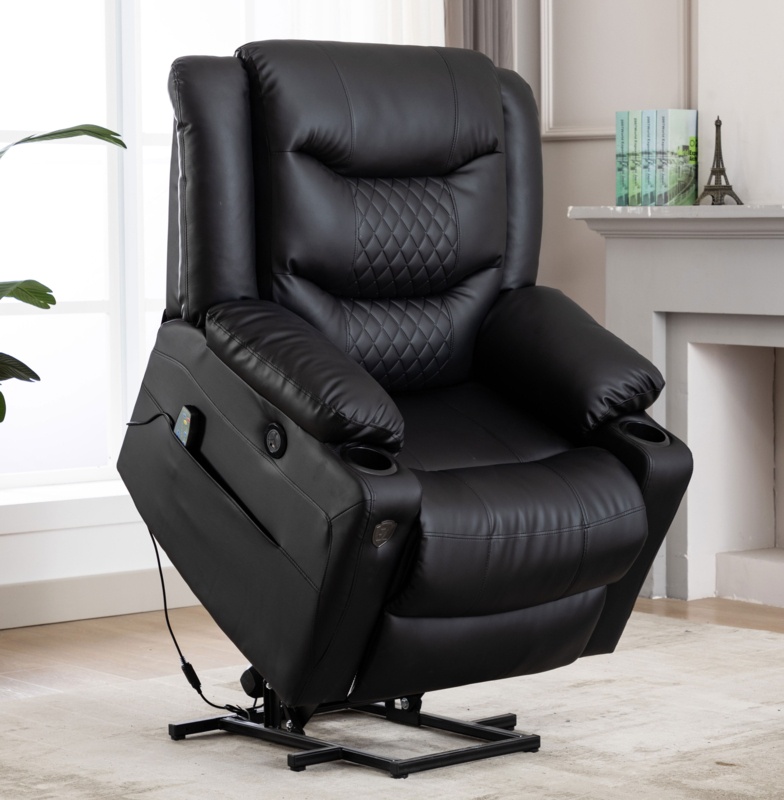 Kanajah Faux Leather Power Lift Recliner Chair, Heat and Massage by Remote Control