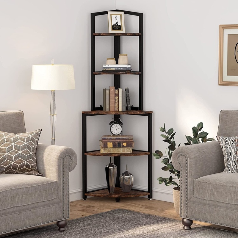 Kechi Corner Shelf Corner Bookcase with 5 Tier Storage Shelves for Bedroom, Living Room