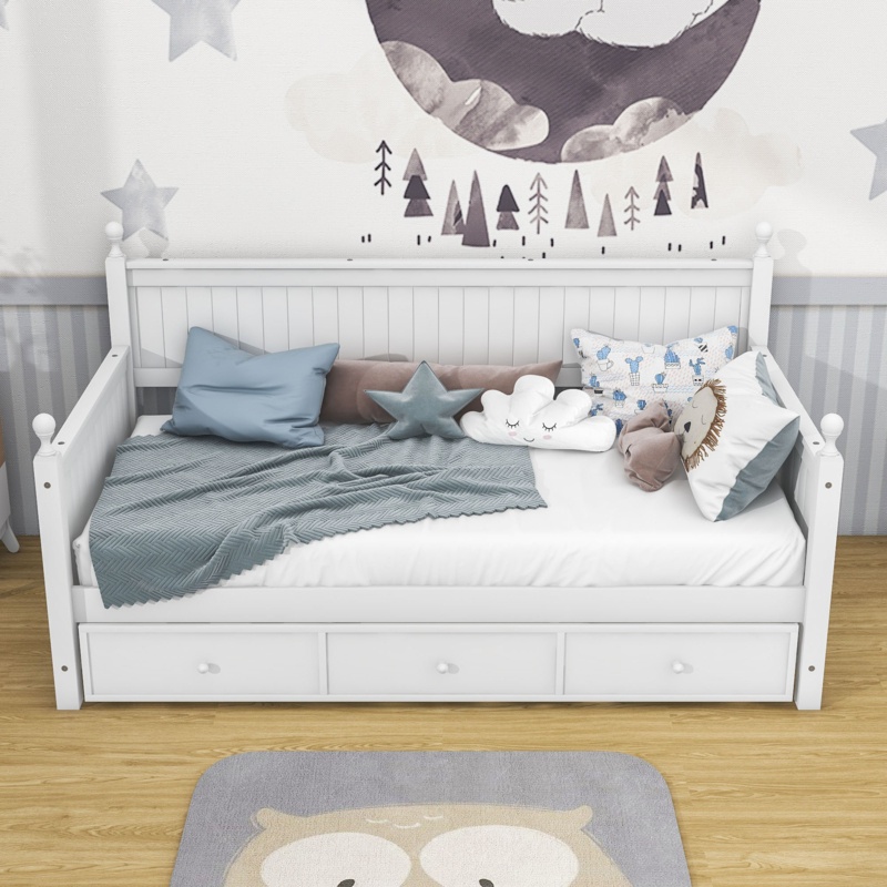 Kenzee Twin Size Three Drawers Wood Daybed