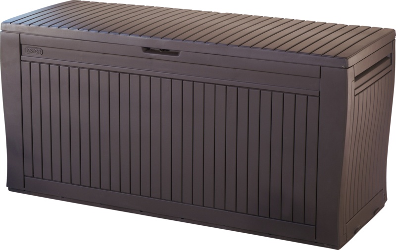 Keter Comfy 71 Gallons Water Resistant Resin Lockable Deck Box with Wheels in Dark Brown