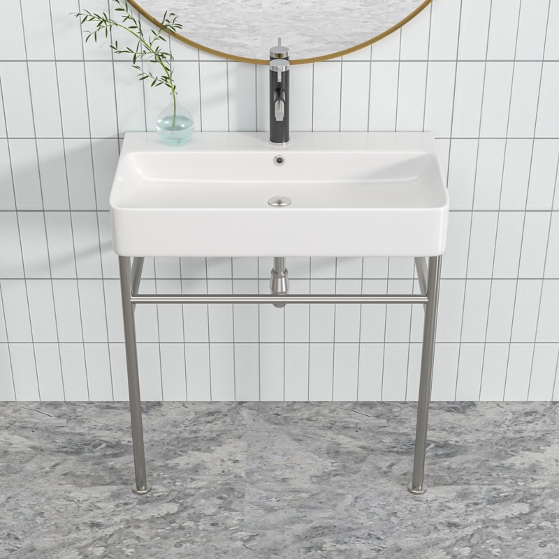 Kichae Ceramic Rectangular Console Bathroom Sink with Overflow