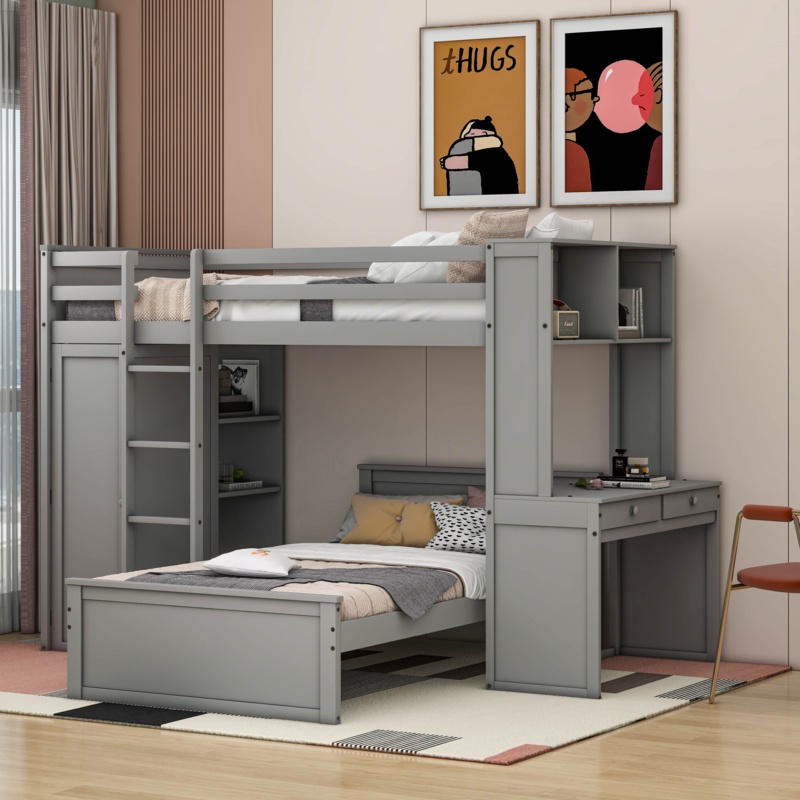 Kids Twin Over Twin Bunk Bed with Drawers