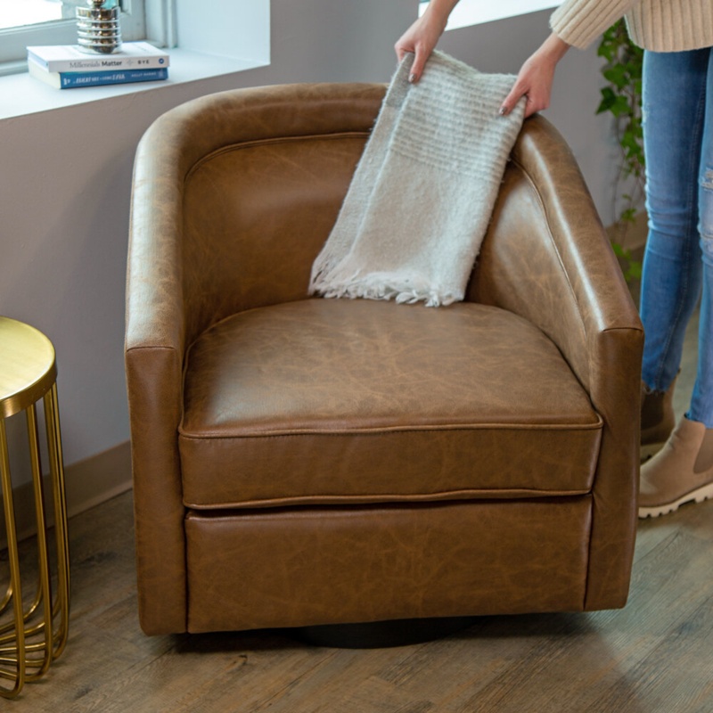 Kiersten Vegan Leather Swivel Barrel Chair
