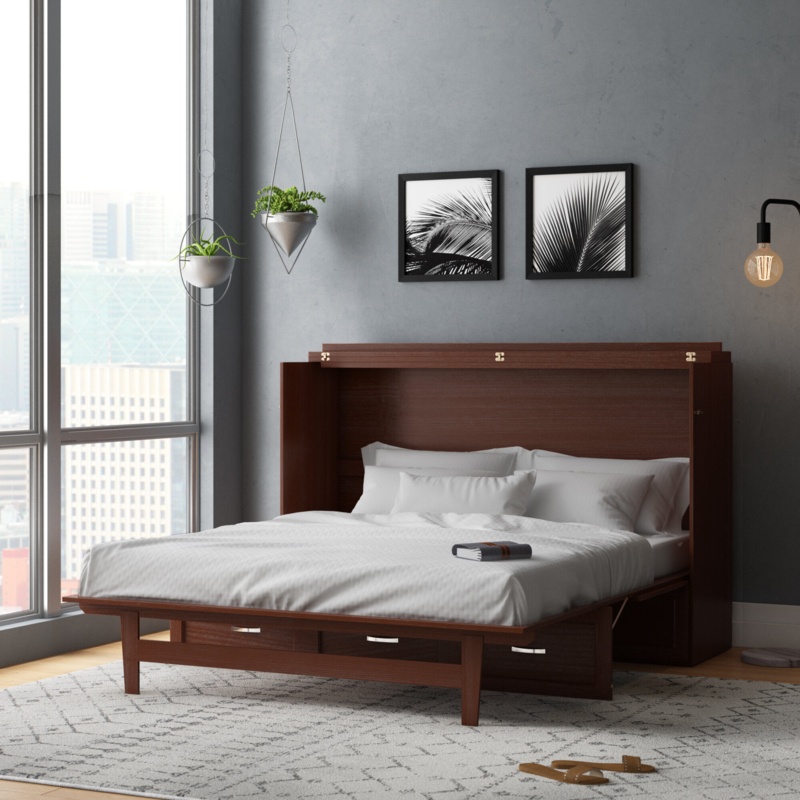 Kimsey Solid Wood Modern Storage Murphy Bed Chest with Mattress Included