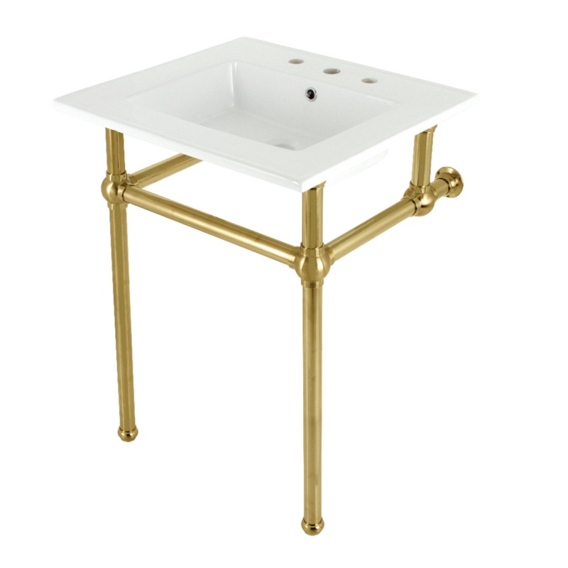 Kingston Brass KVBH25227W8B0 Addington 25" Console Sink With Brass Legs (8-Inch, 3 Hole), White/Matte Black