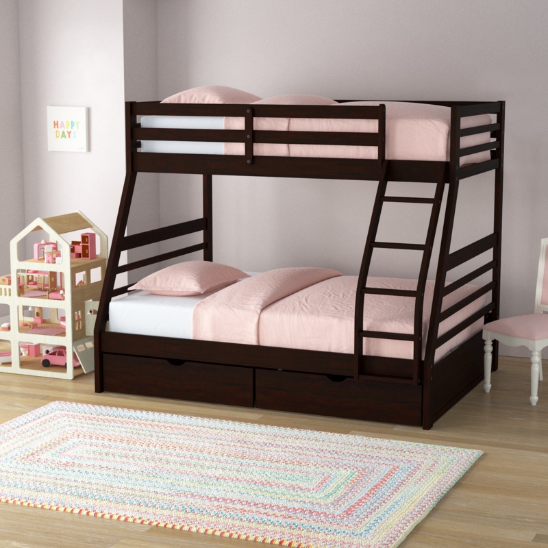 Kinzel Solid Wood Twin Over Full Bunk Bed and Underbed Storage Drawers