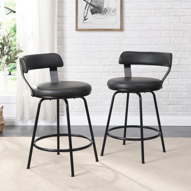 Kipton Low Back Bar Stools Metal Leather Counter Stools