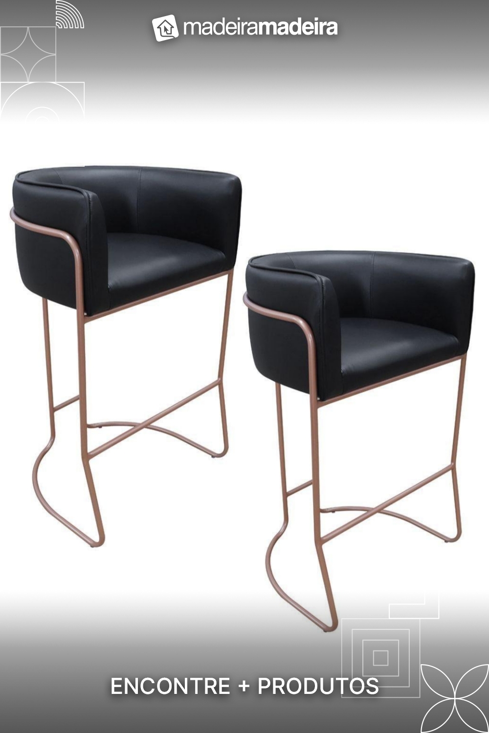 Kit 02 Banquetas Alta Com Encosto Betina Base Cobre Preto