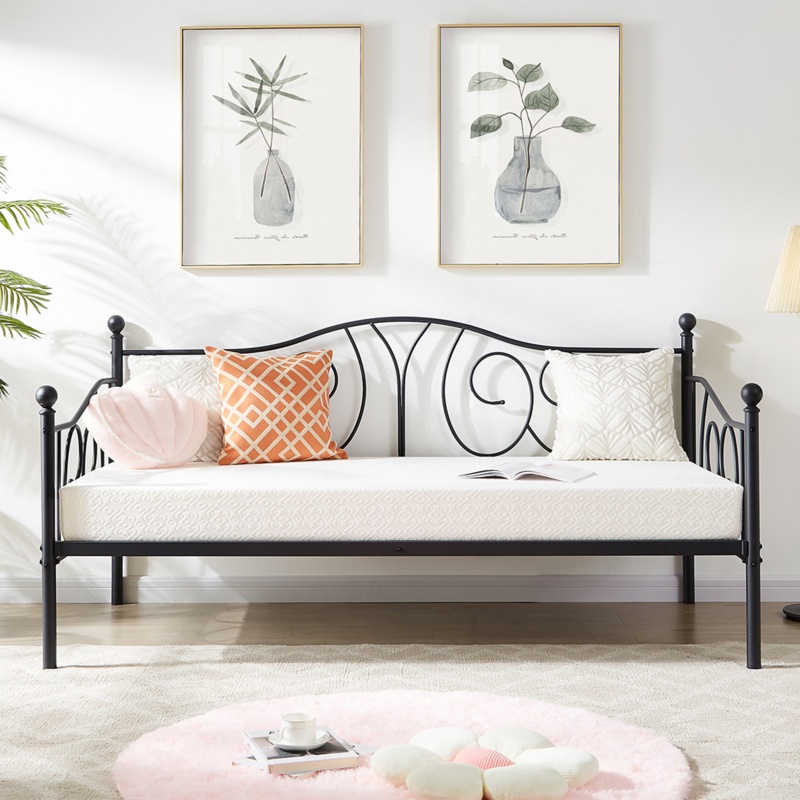 Korecky Twin Size Daybed Frame, Metal Daybed Frame with Headboard, Sofa Bed for Living Room Guest Room