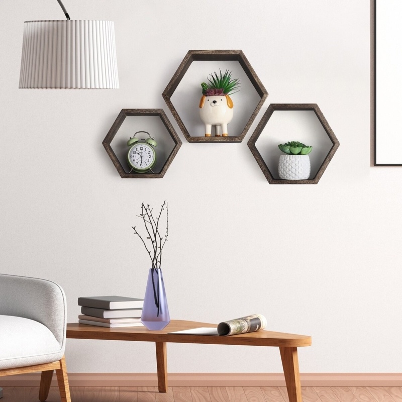 Lakefield 3 Piece Hexagon Solid Wood Accent Shelf