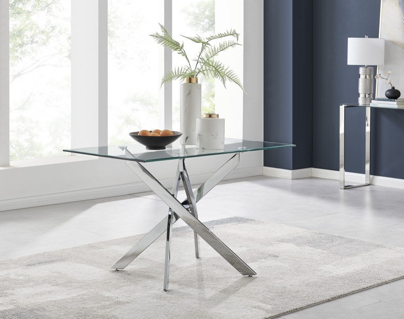 Lenworth Seater Modern Design Chrome and Glass 4 or 6 Seat Dining Table