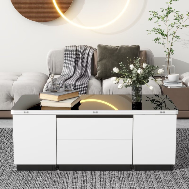 Lift Top Extendable Pedestal Coffee Table with Storage